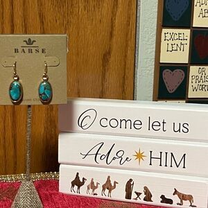 NWT Barse Genuine Stones Dolce Teal Blue Turquoise Matrix Golden Drop Earrings